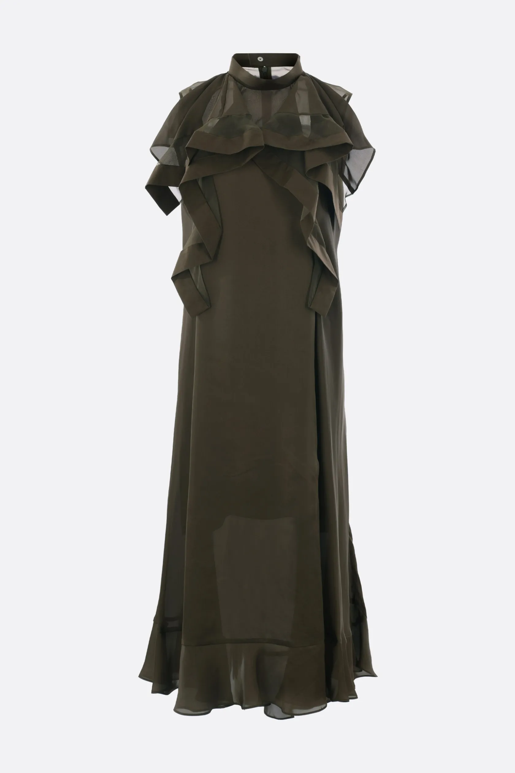 Abiti>SACAI abito smanicato in raso e chiffon Marrone