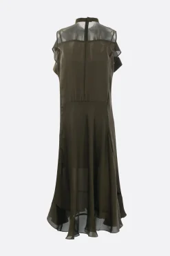 Abiti>SACAI abito smanicato in raso e chiffon Marrone