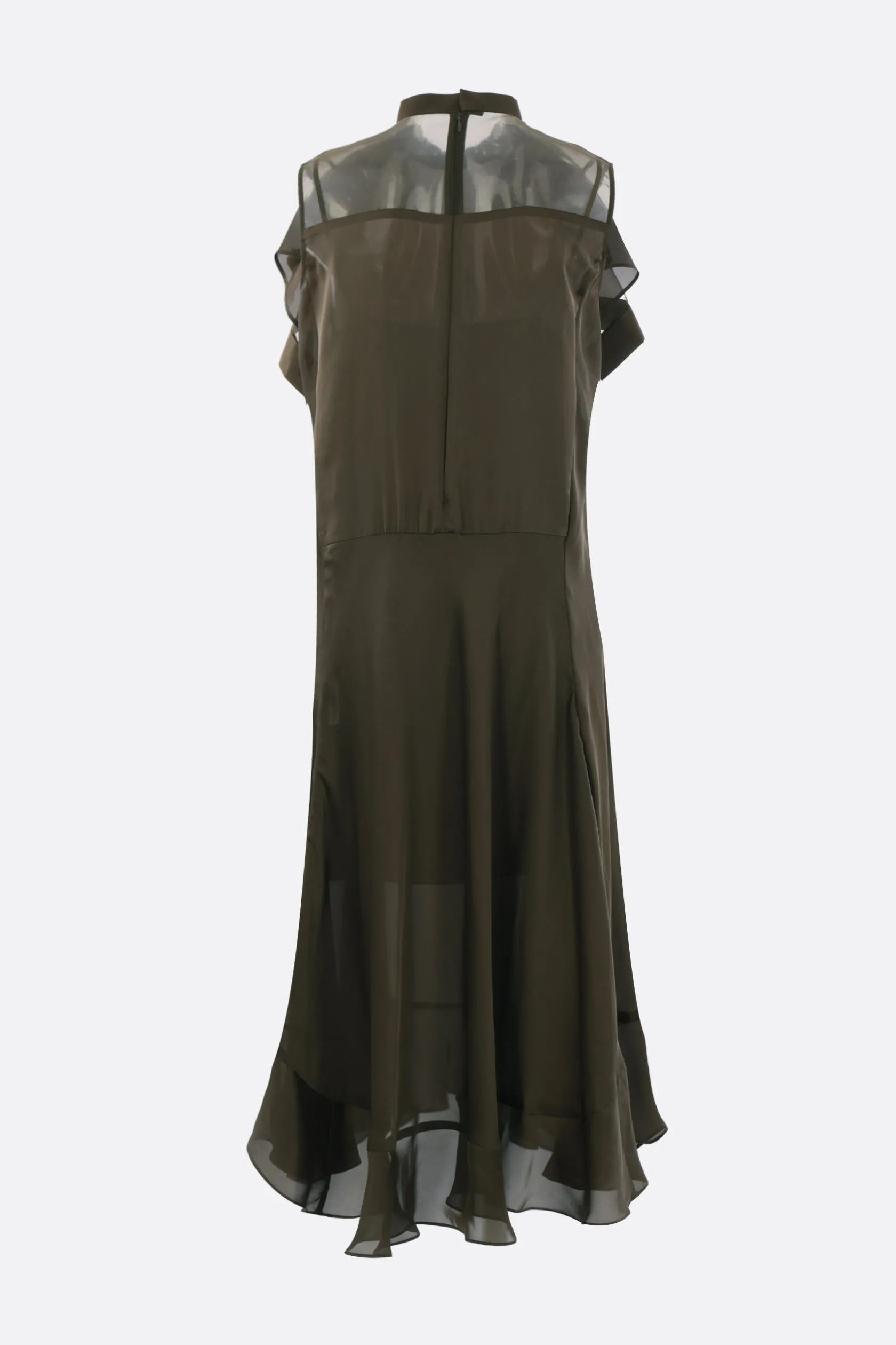 Abiti>SACAI abito smanicato in raso e chiffon Marrone