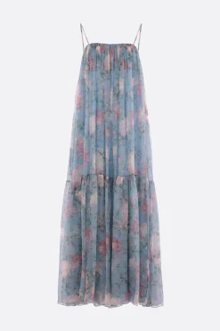 Abiti>CHLOÉ abito smanicato in seta stampa floreale Blu