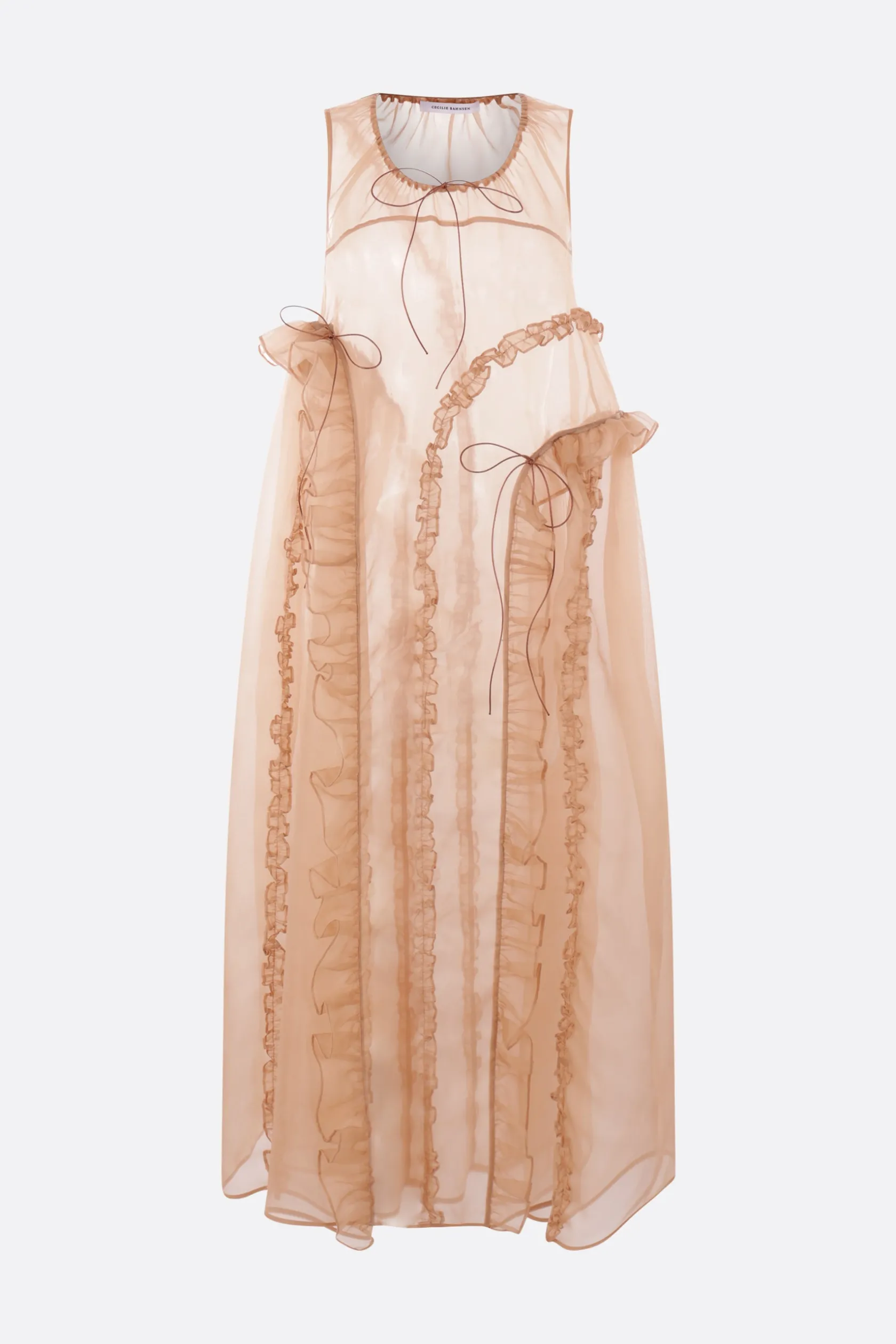 Abiti>CECILIE BAHNSEN abito smanicato Opal in organza Marrone