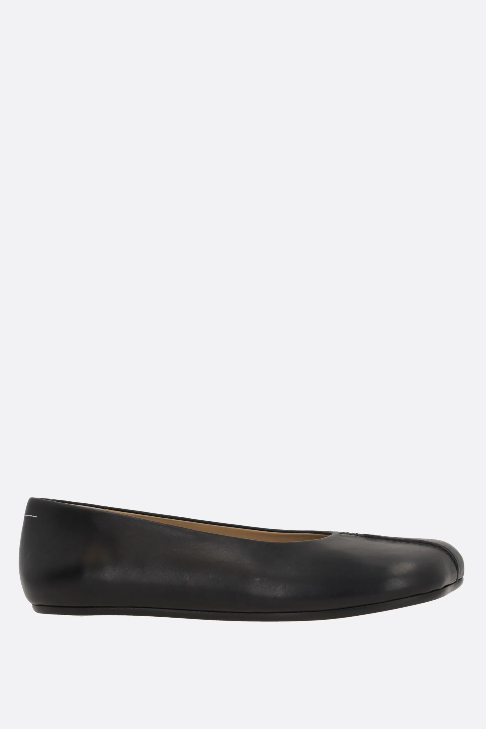 Scarpe Basse>MM6 ballerina in pelle stitch-out Nero