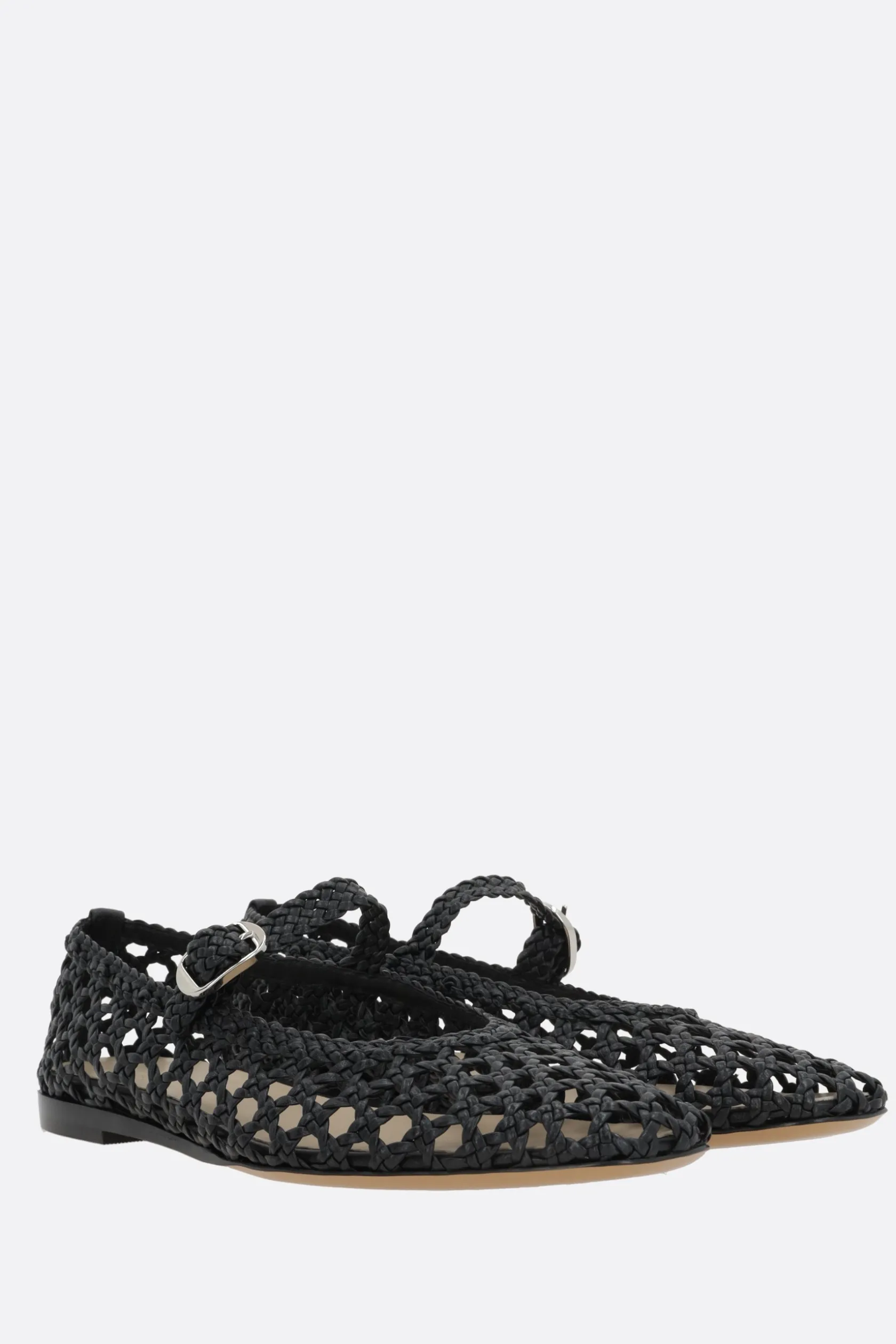 Scarpe Basse>LE MONDE BERYL ballerina mary-jane in pelle intrecciata Nero