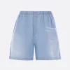 Pantaloni>ACNE STUDIOS bermuda in cotone e lino stampa logo Blu