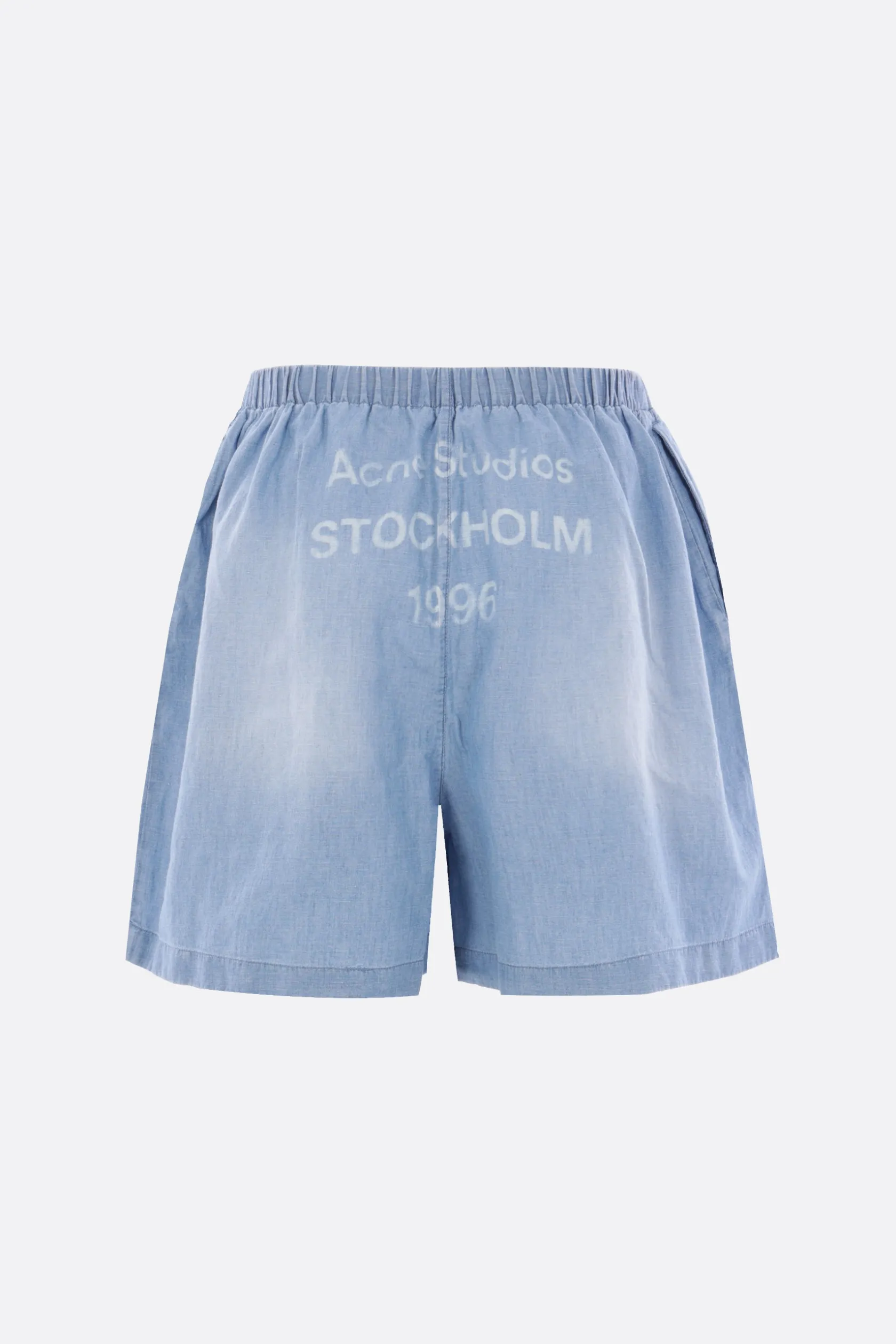 Pantaloni>ACNE STUDIOS bermuda in cotone e lino stampa logo Blu