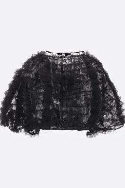 Topwear>MOLLY GODDARD bolero Greta in tulle con rouches Nero