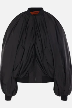 Capispalla>BALENCIAGA bomber drappeggiato in micro-faille tecnica Nero