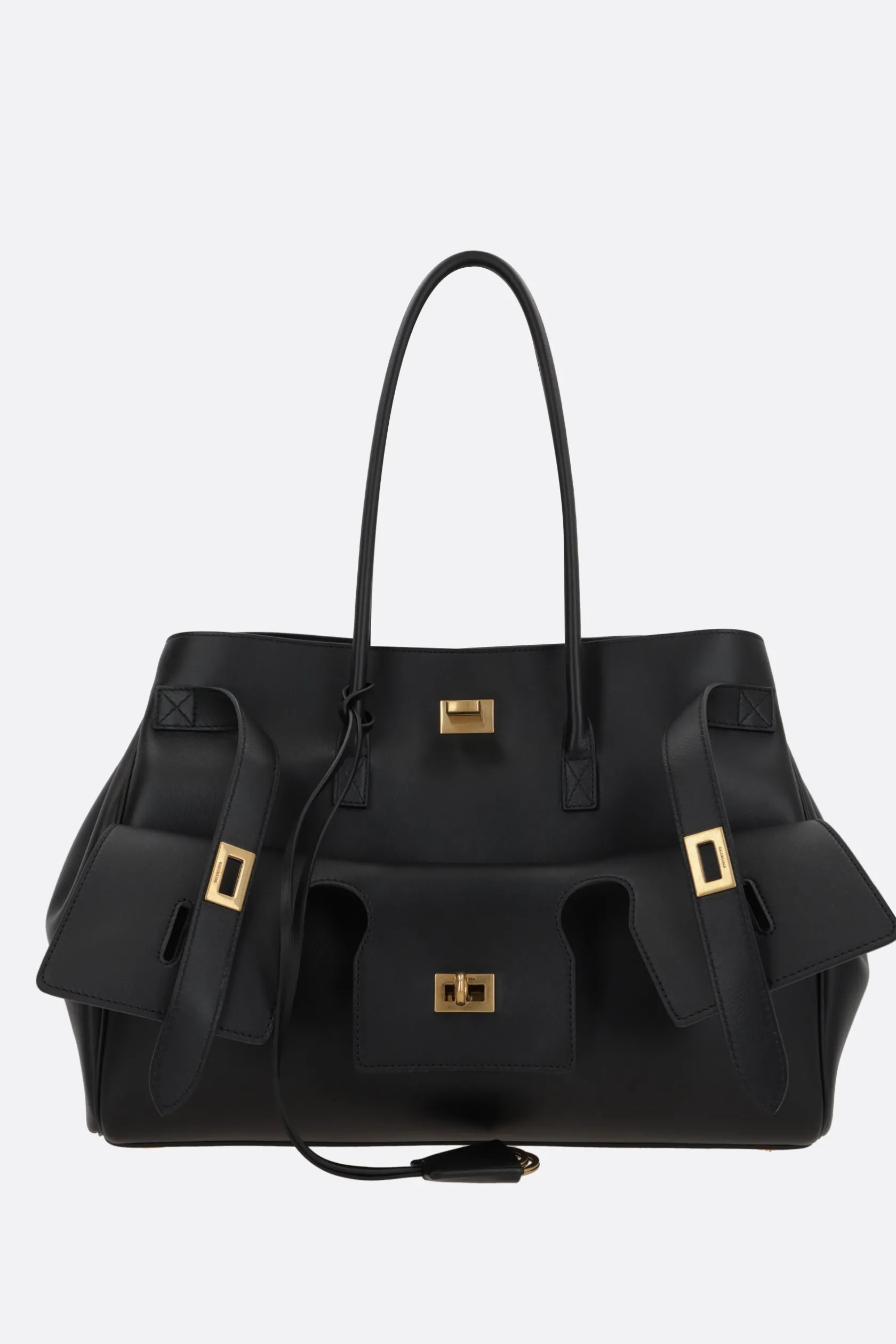 Borse A Mano>BALENCIAGA borsa a mano Carry All Bel Air media in pelle liscia Nero