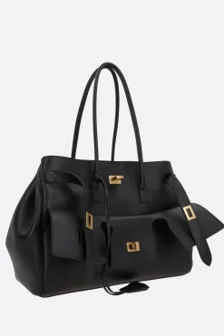 Borse A Mano>BALENCIAGA borsa a mano Carry All Bel Air media in pelle liscia Nero