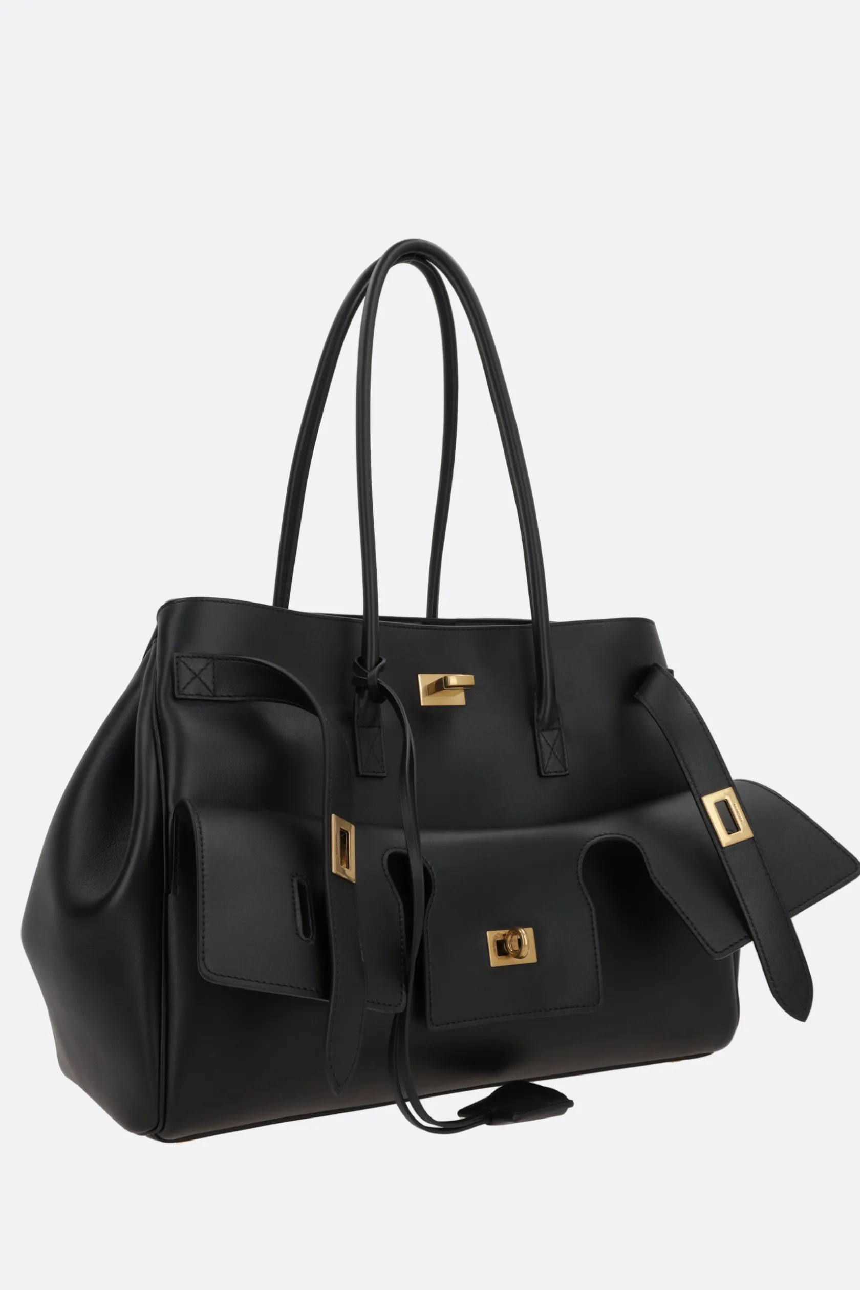 Borse A Mano>BALENCIAGA borsa a mano Carry All Bel Air media in pelle liscia Nero