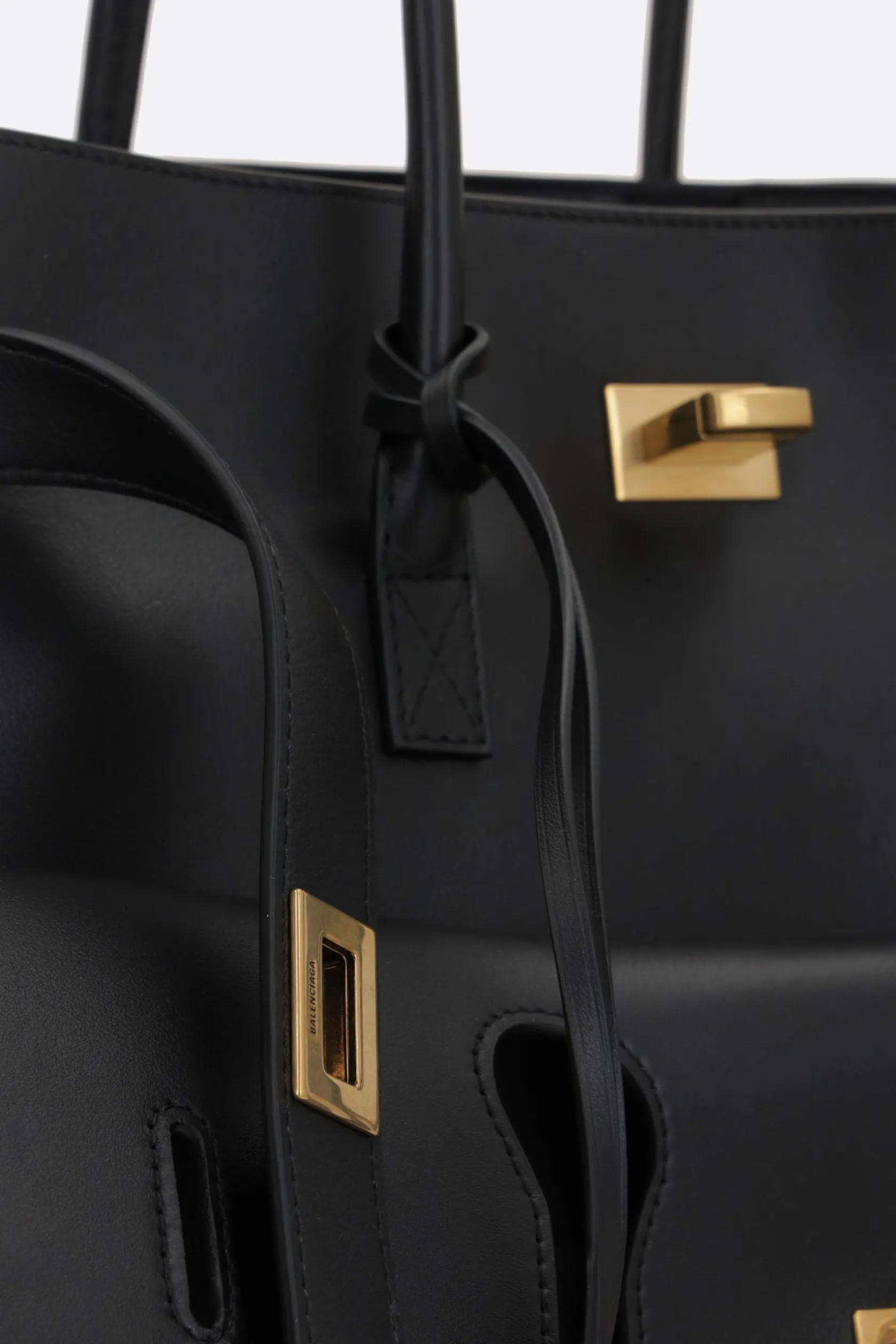 Borse A Mano>BALENCIAGA borsa a mano Carry All Bel Air media in pelle liscia Nero