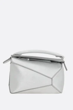 Borse A Mano>LOEWE borsa a mano Puzzle mini in nappa laminata Argento