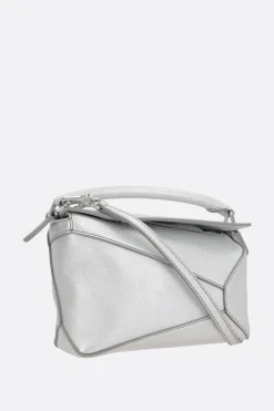 Borse A Mano>LOEWE borsa a mano Puzzle mini in nappa laminata Argento