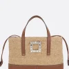 Borse A Mano>ROGER VIVIER borsa a mano Viv' Skate small in rafia Marrone