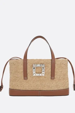 Borse A Mano>ROGER VIVIER borsa a mano Viv' Skate small in rafia Marrone