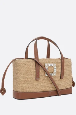 Borse A Mano>ROGER VIVIER borsa a mano Viv' Skate small in rafia Marrone