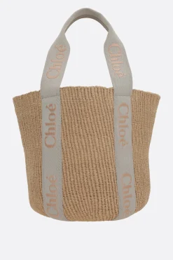 Borse A Mano>CHLOÉ borsa a mano Woody large in carta equo-solidale Neutro