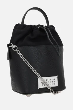Borse A Mano>MAISON MARGIELA borsa a secchiello 5AC small in pelle martellata Nero