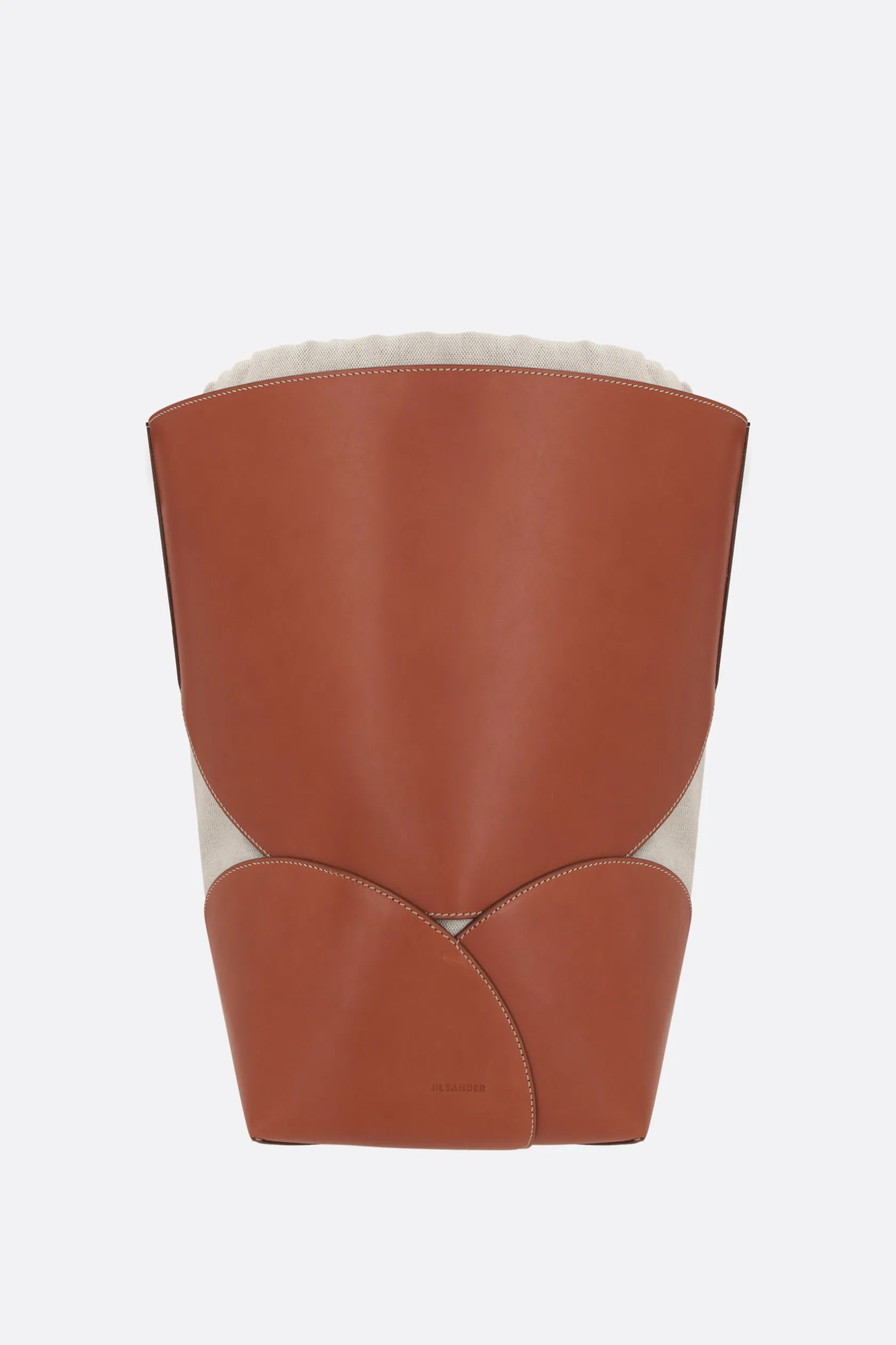 Borse A Tracolla>JIL SANDER borsa a secchiello Curve media in pelle liscia e canvas Marrone
