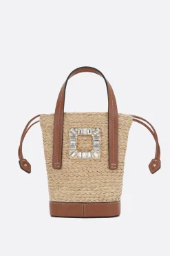 Borse A Mano>ROGER VIVIER borsa a secchiello Viv' Skate mini in rafia Marrone
