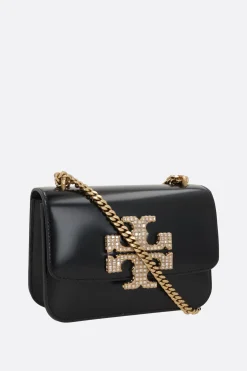 Borse A Tracolla>TORY BURCH borsa a spalla Eleanor Pavé small in pelle spazzolata Nero