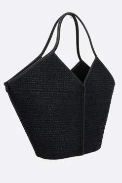 Borse A Mano>HEREU borsa tote Calella in rafia Nero