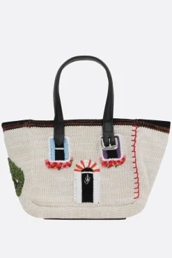 Borse A Mano>JW ANDERSON borsa tote House Belt mini in maglia Bianco
