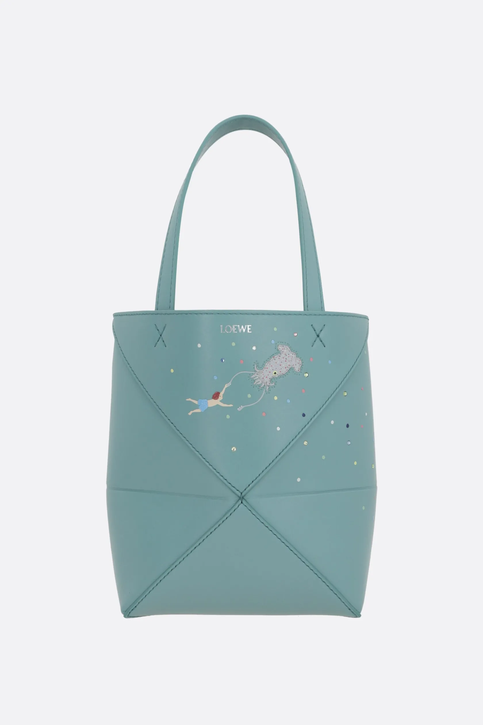 Borse A Mano>LOEWE borsa tote Puzzle Fold mini in pelle lucida Blu