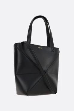 Borse A Mano>LOEWE borsa tote Puzzle Fold mini in pelle liscia Nero