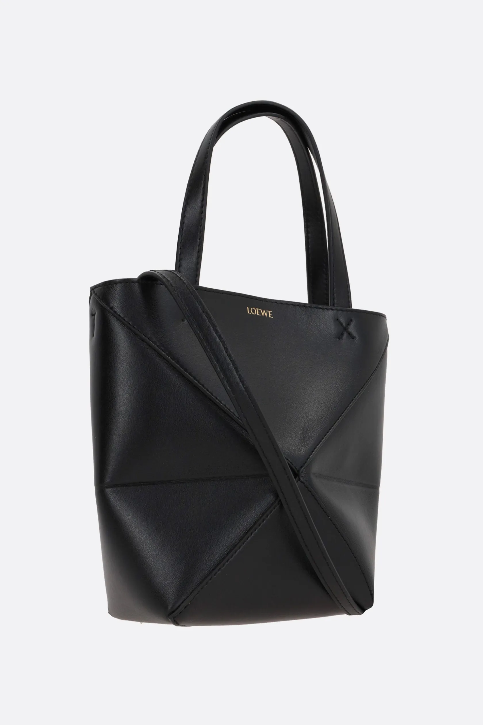 Borse A Mano>LOEWE borsa tote Puzzle Fold mini in pelle liscia Nero