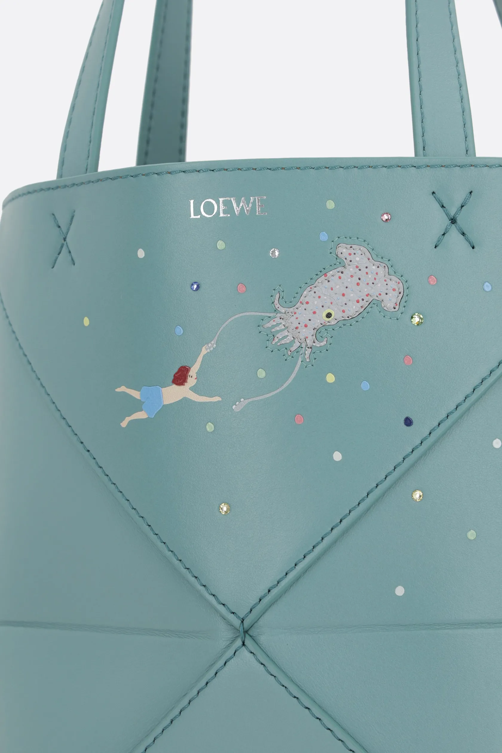 Borse A Mano>LOEWE borsa tote Puzzle Fold mini in pelle lucida Blu