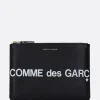 Piccola Pelletteria>COMME DES GARÇONS WALLET busta large in pelle liscia stampa logo Nero