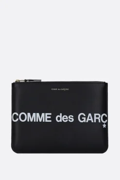 Piccola Pelletteria>COMME DES GARÇONS WALLET busta large in pelle liscia stampa logo Nero