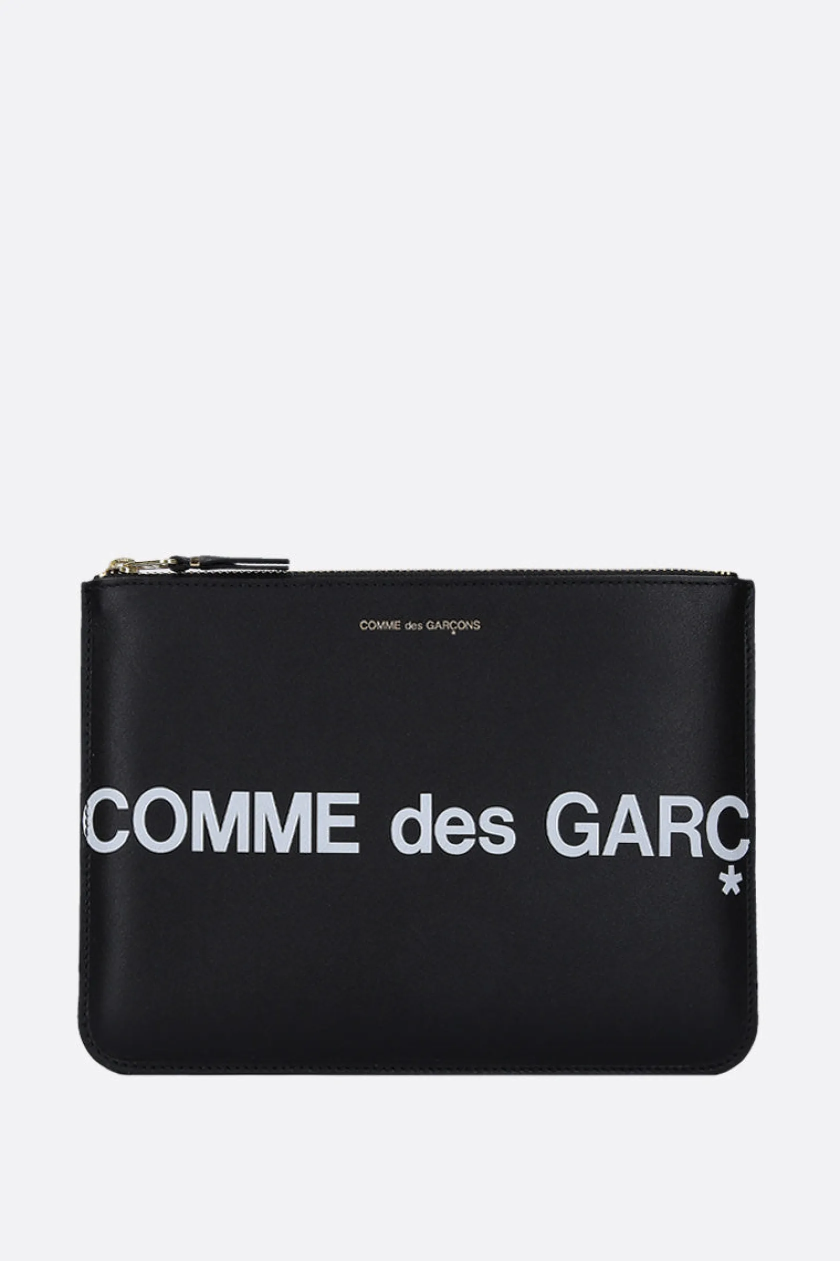 Piccola Pelletteria>COMME DES GARÇONS WALLET busta large in pelle liscia stampa logo Nero
