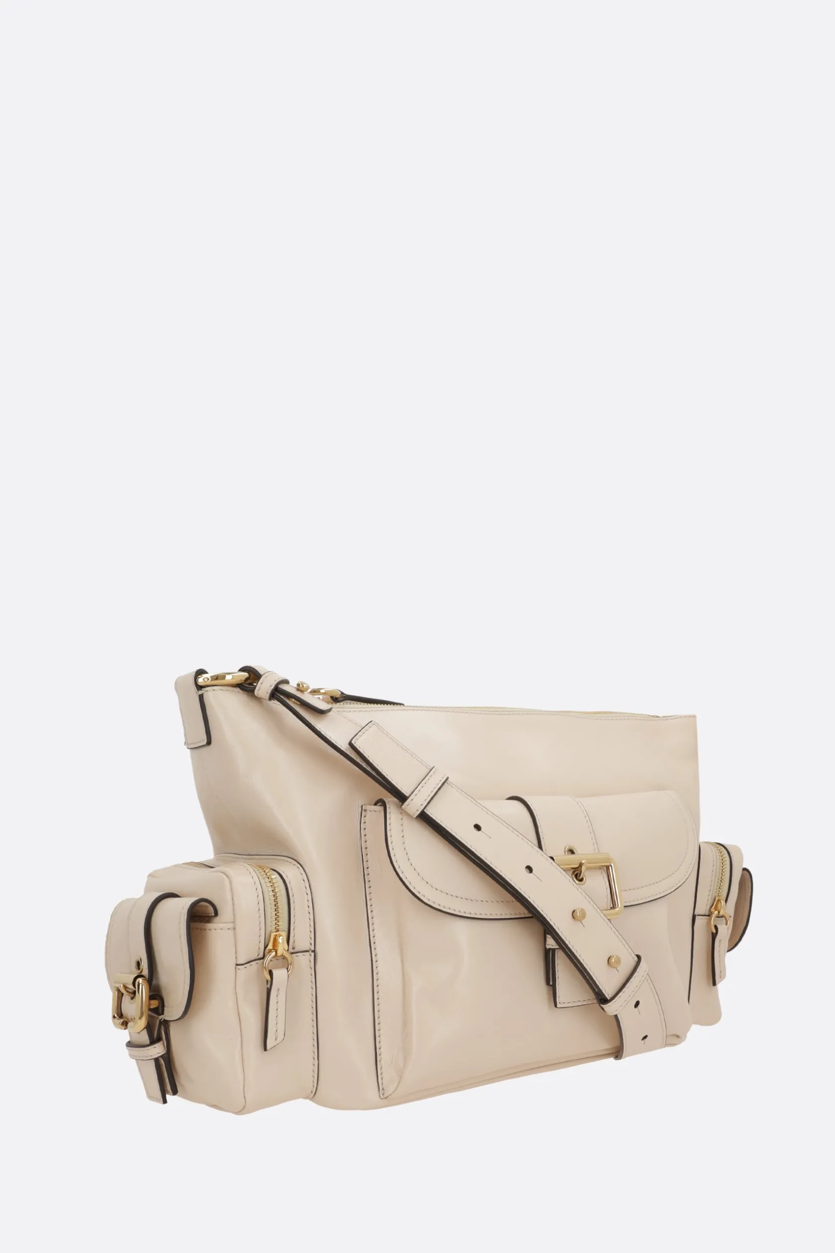 Borse A Tracolla>CHLOÉ Camera Bag media in pelle lucida Neutro