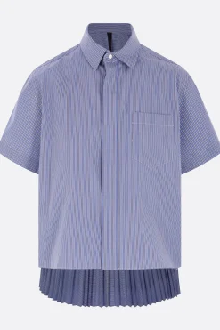 Topwear>SACAI camicia a maniche corte in popeline a righe Blu