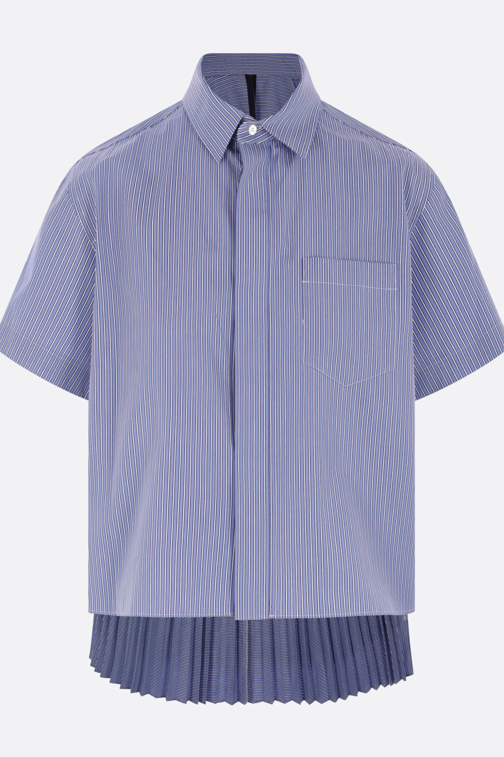Topwear>SACAI camicia a maniche corte in popeline a righe Blu