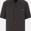 Topwear>MAISON KITSUNÉ camicia a maniche corte in seersucker a righe Verde