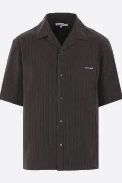 Topwear>MAISON KITSUNÉ camicia a maniche corte in seersucker a righe Verde