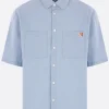 Topwear>MAISON KITSUNÉ camicia a maniche corte in Chambray Blu