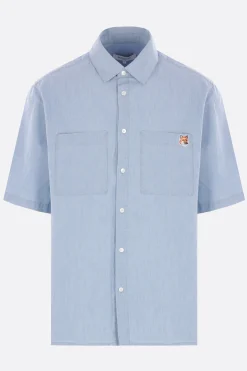 Topwear>MAISON KITSUNÉ camicia a maniche corte in Chambray Blu