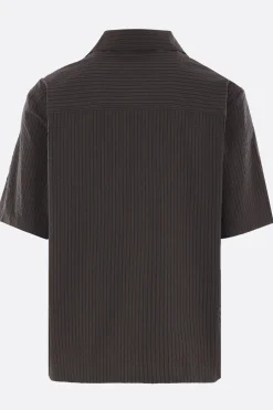 Topwear>MAISON KITSUNÉ camicia a maniche corte in seersucker a righe Verde