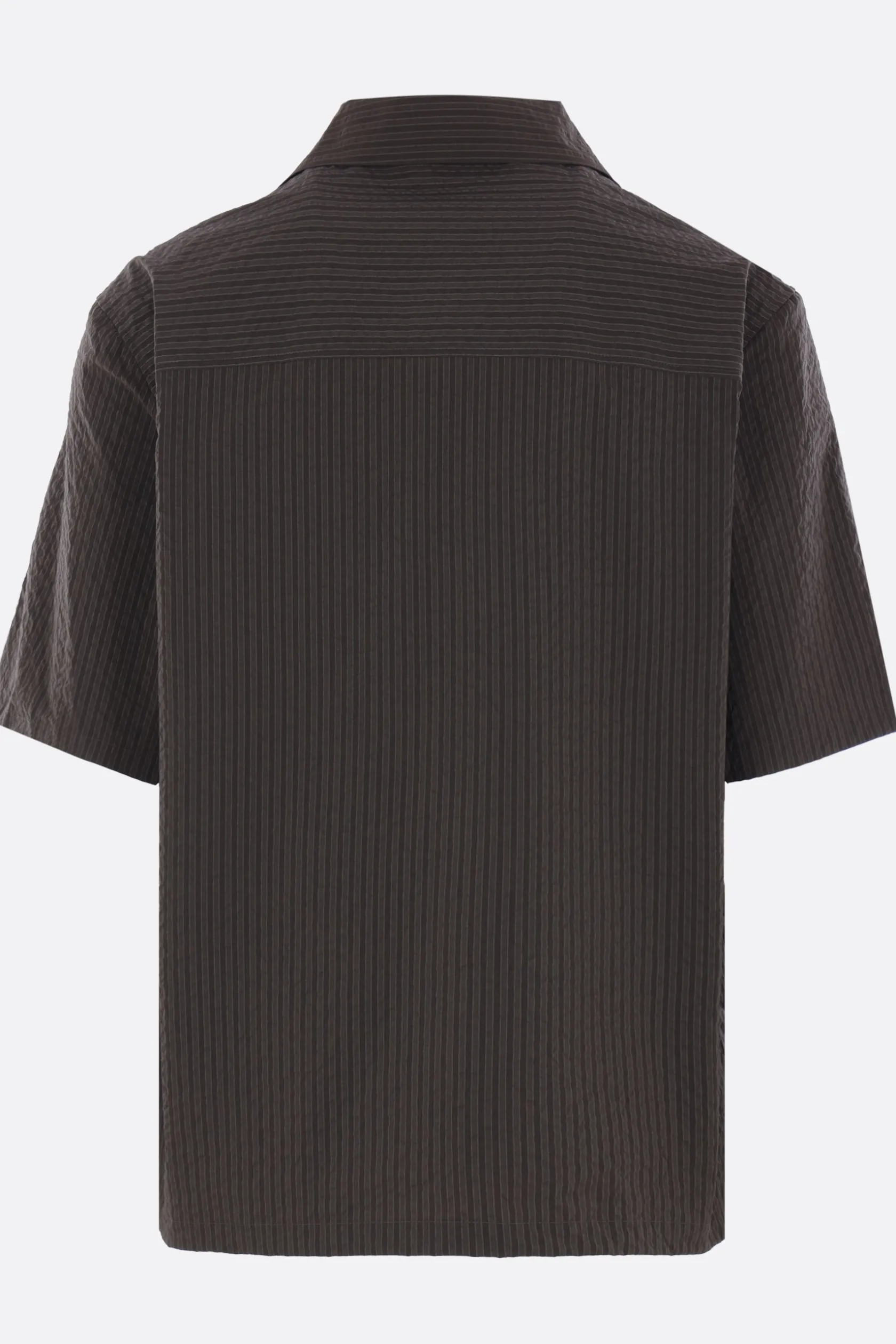 Topwear>MAISON KITSUNÉ camicia a maniche corte in seersucker a righe Verde
