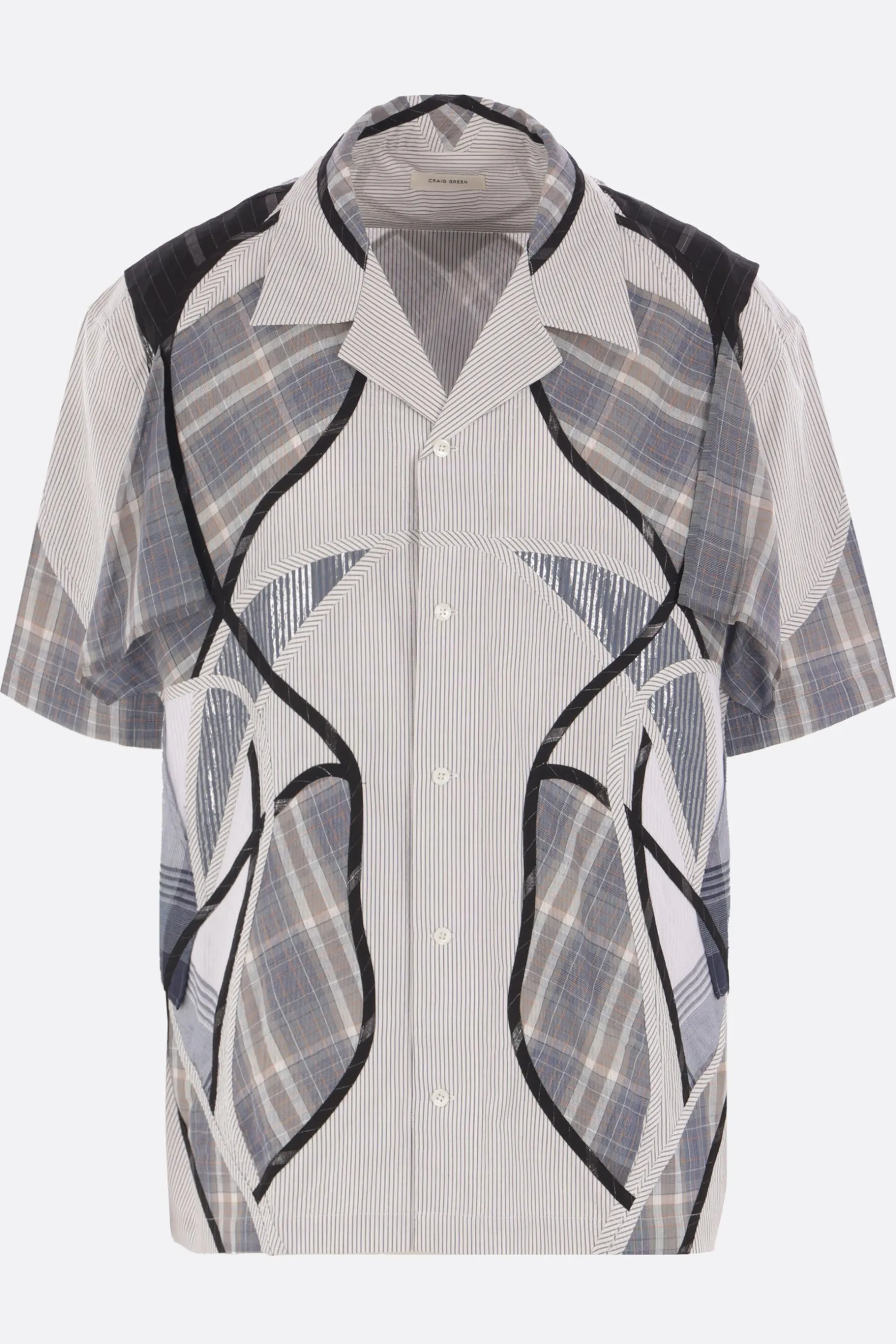 Topwear>CRAIG GREEN camicia bowling in cotone patchwork Blu