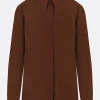 Topwear>DRIES VAN NOTEN camicia Chowy in crêpe de chine Marrone