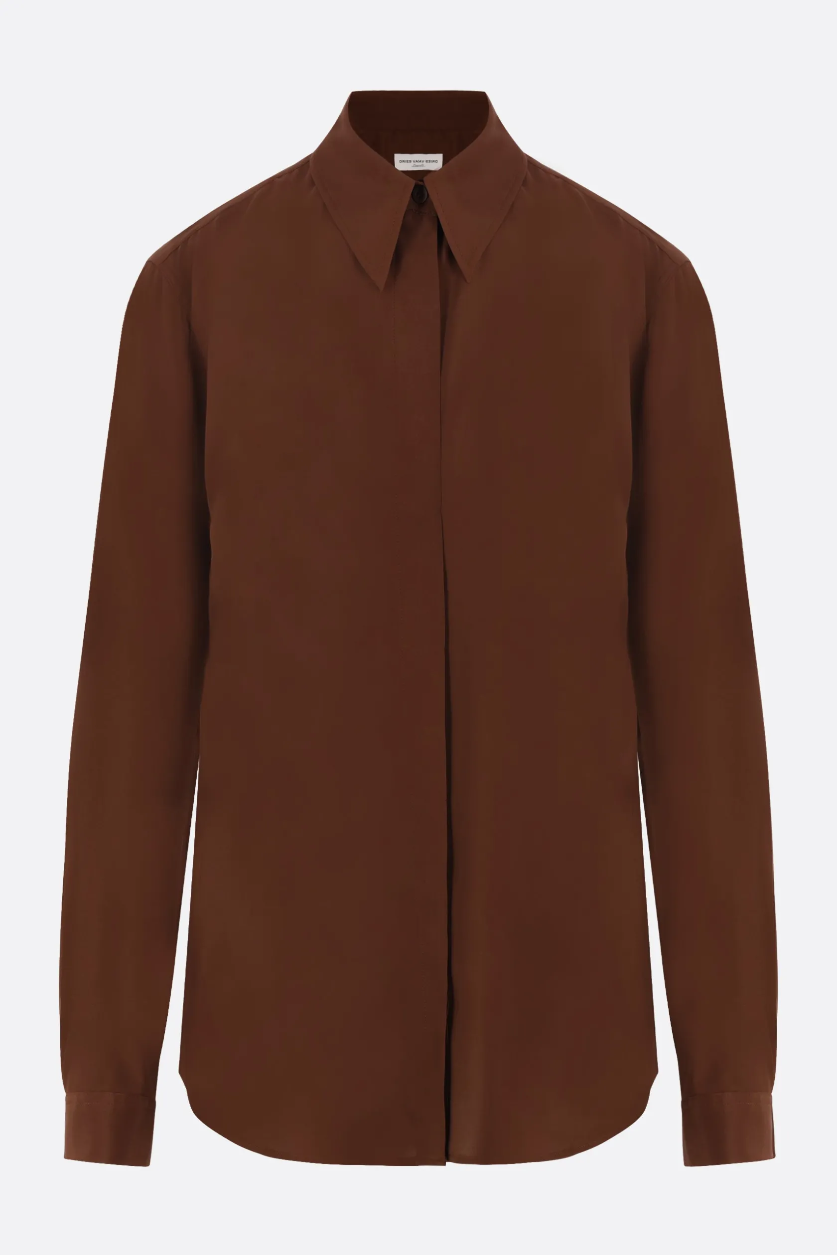 Topwear>DRIES VAN NOTEN camicia Chowy in crêpe de chine Marrone