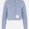 Topwear>THOM BROWNE camicia cropped in denim Blu