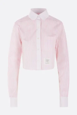 Topwear>THOM BROWNE camicia cropped in popeline a righe Rosa