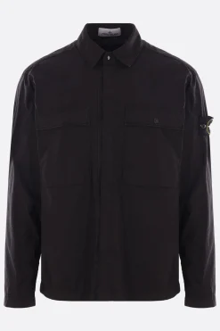 Topwear>STONE ISLAND camicia in cotone con badge logo Nero
