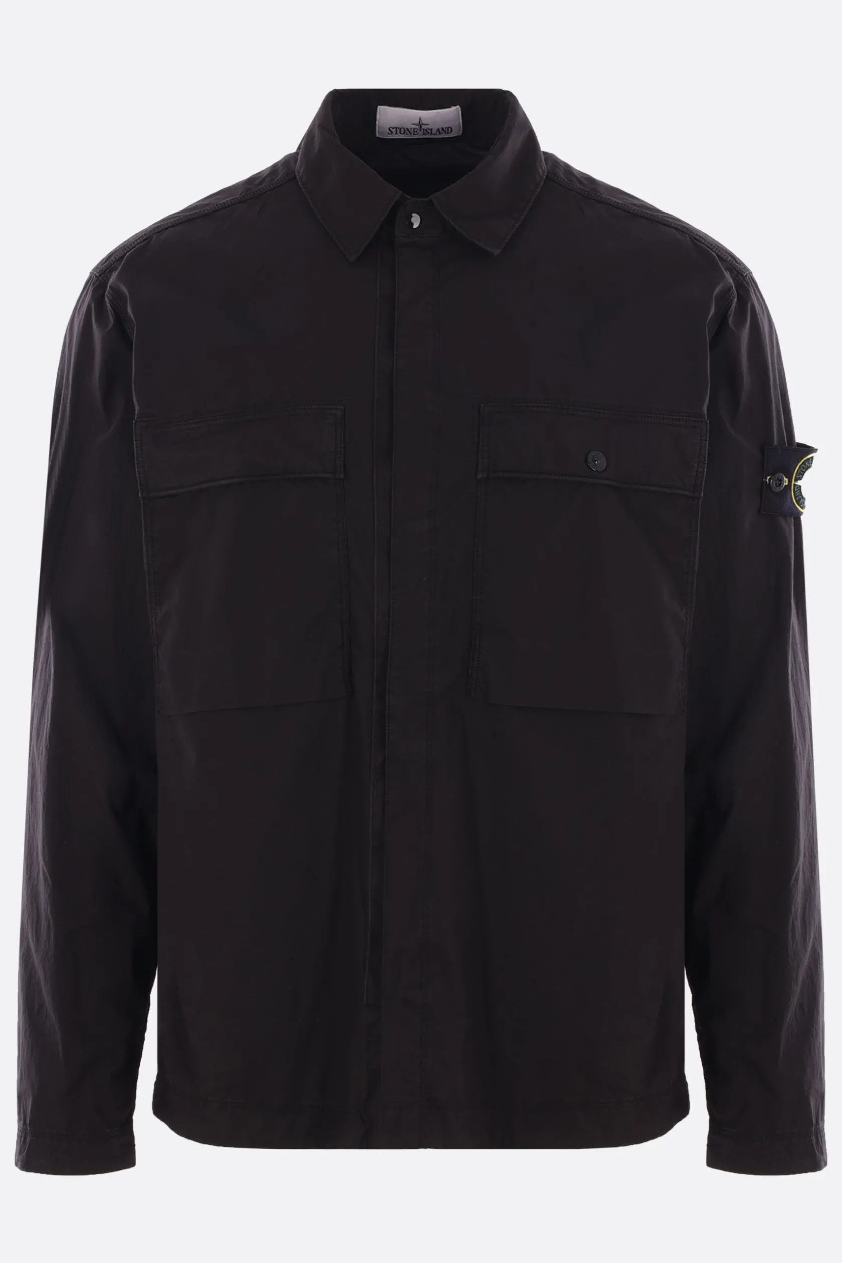 Topwear>STONE ISLAND camicia in cotone con badge logo Nero